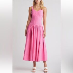 Moon River Pink Strapless Pleated Sundress